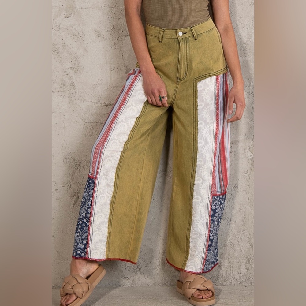 #091 Pol Wide Leg patch-Work Pants